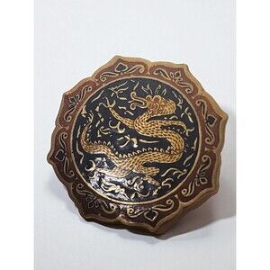 Vintage Dragon Belt Buckle Brass Cloisonné Style Golden Hands India 3.25"